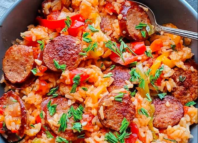 One Pot Rice Cooker Sausage and Peppers - Culinary Recipes