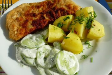 Pork Cutlet with Potatoes and Cucumber Salad